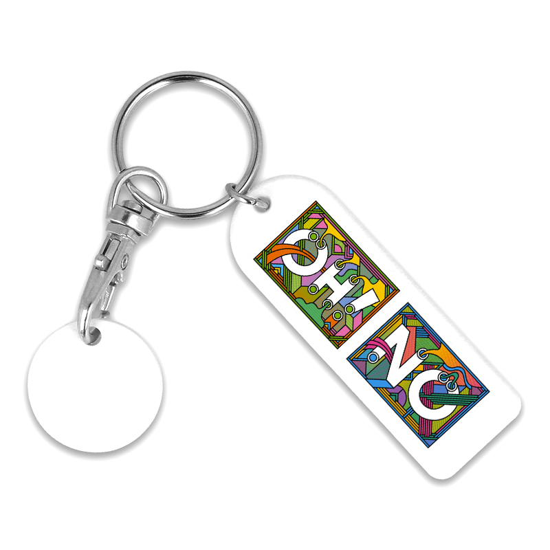 Recycled OLD £ Rectangle Trolley Mate Keyring (unprinted coin)